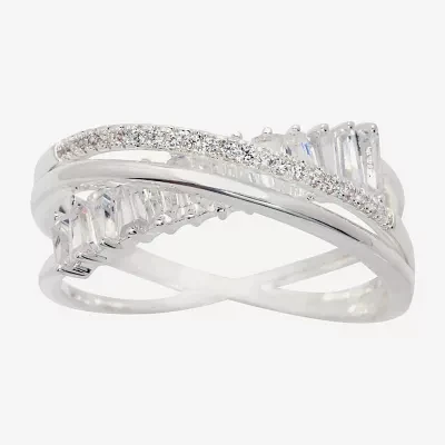 Sparkle Allure Womens 3.5MM Cubic Zirconia Pure Silver Over Brass Hypoallergenic Crossover Band