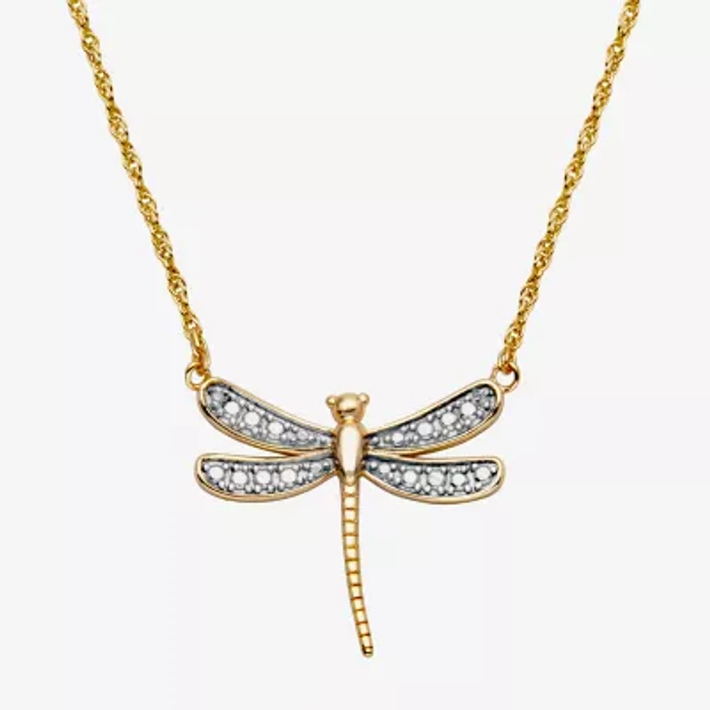 Sparkle Allure Dragonfly Womens White Diamond Accent Pure Silver Over Bronze 18 Inch Pendant Necklace