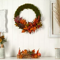Nearly Natural "20"" Faux Maple Leaf & Berries" Wreath