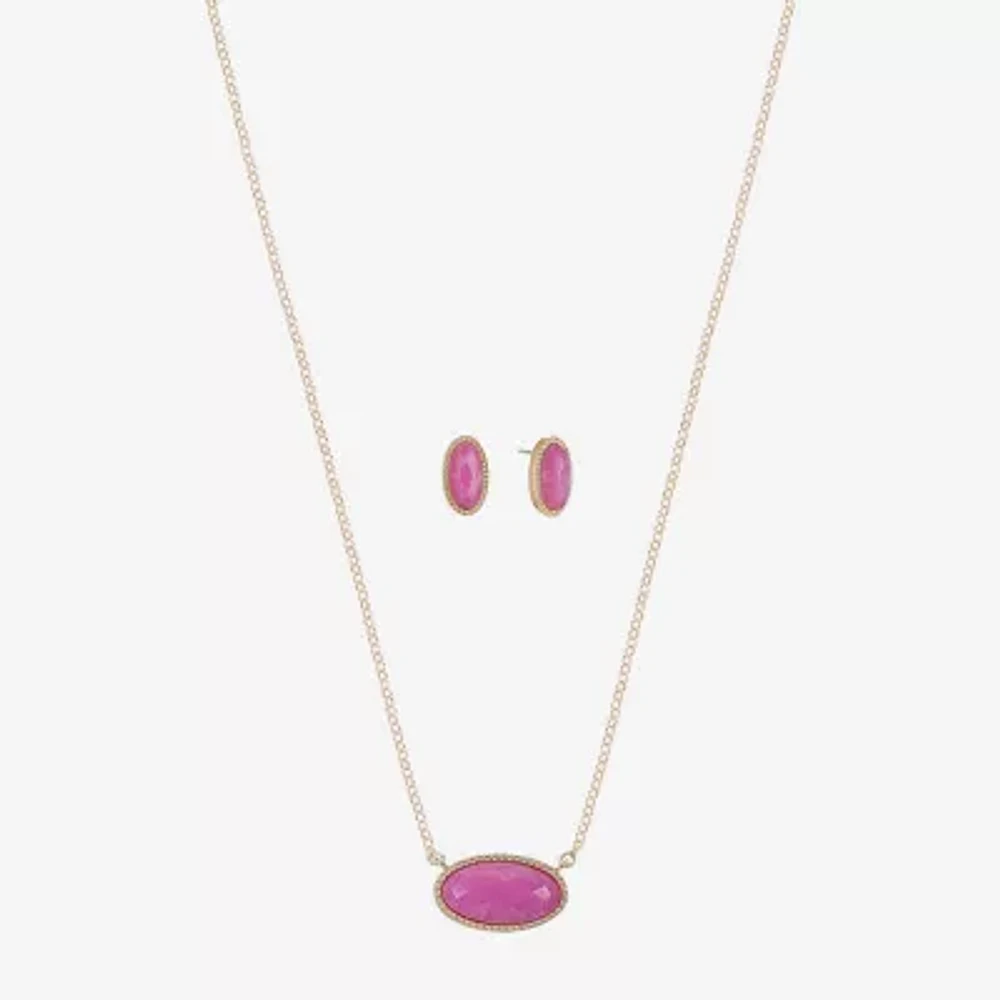 Liz Claiborne Pendant Necklace And Stud Earring Womens White Oval 2-pc. Jewelry Set