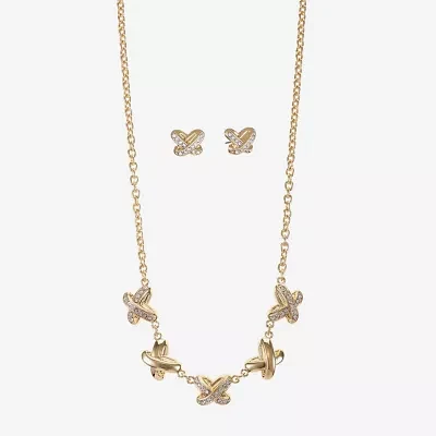 Liz Claiborne Collar Necklace And Stud Earring Womens Glass 2-pc. Jewelry Set