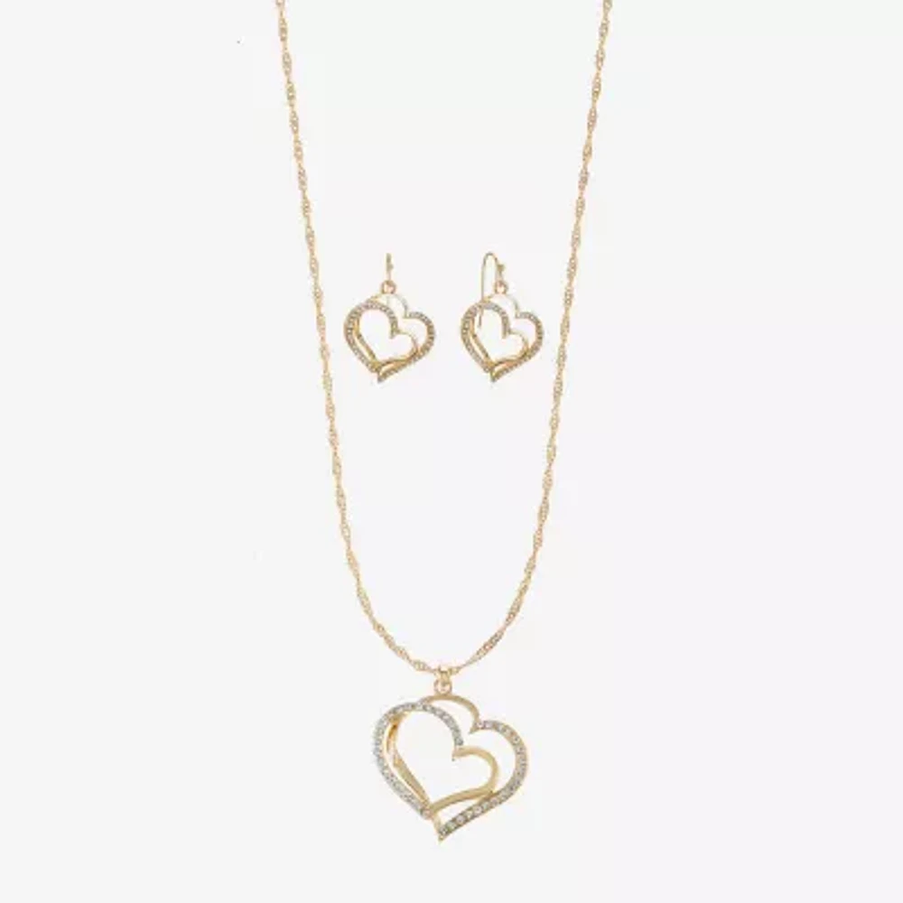 Liz Claiborne Pendant Necklace And Drop Earring Womens Glass Heart 2-pc. Jewelry Set