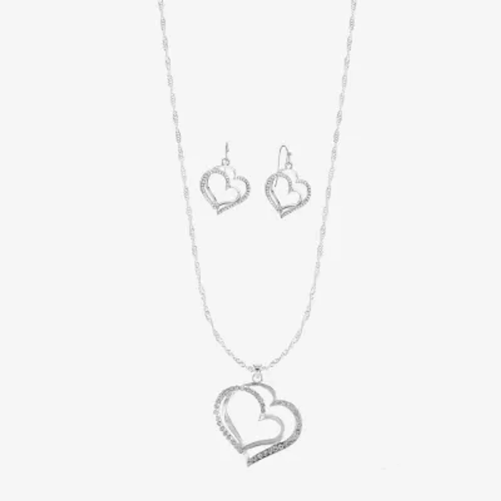 Liz Claiborne Pendant Necklace And Drop Earring Womens Glass Heart 2-pc. Jewelry Set