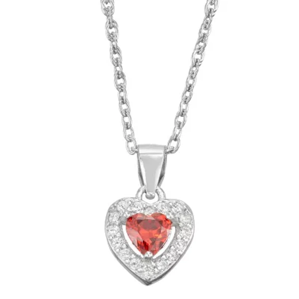 Girls Cubic Zirconia Sterling Silver Heart 15 Inch Pendant Necklace