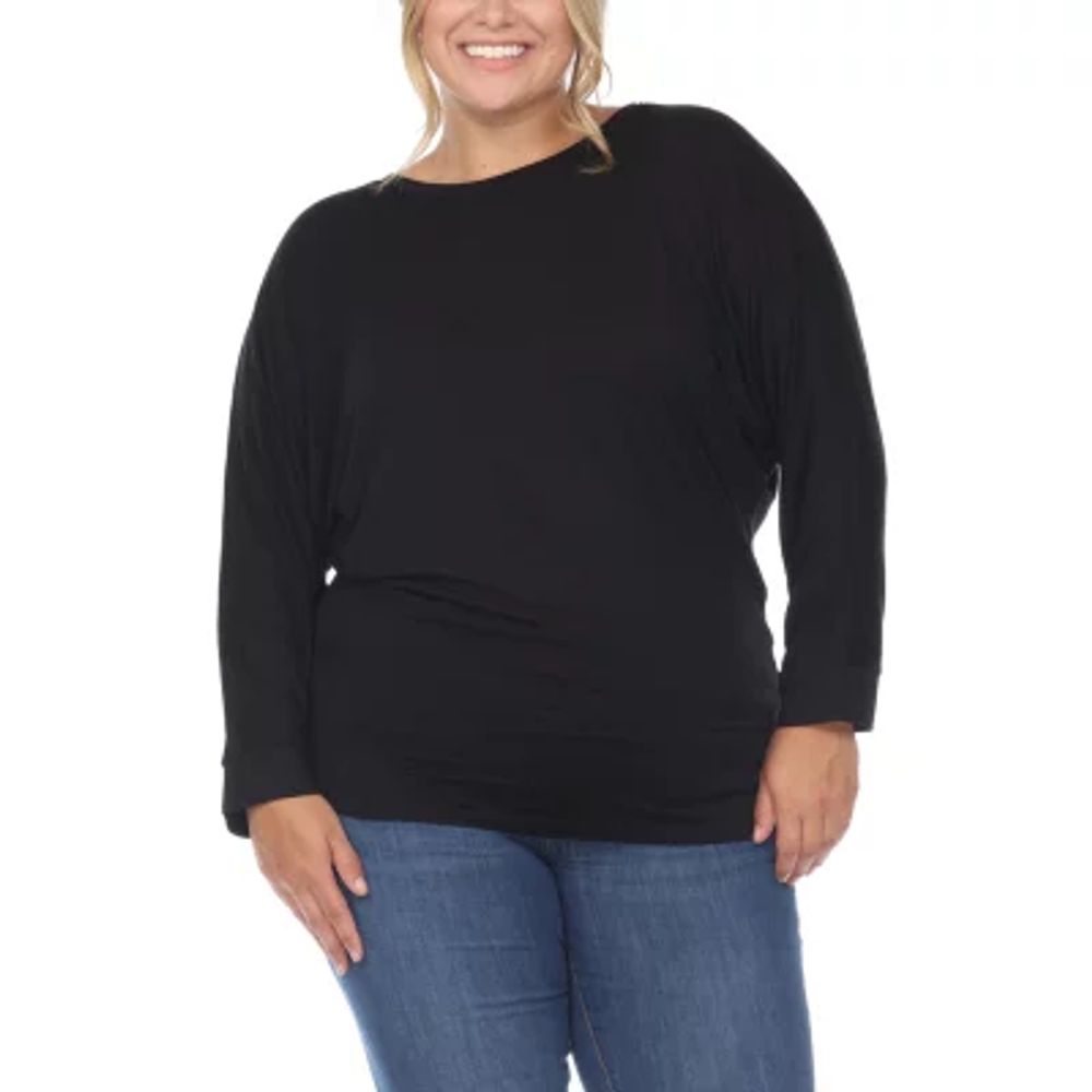 White Mark Womens Round Neck Long Sleeve Tunic Top