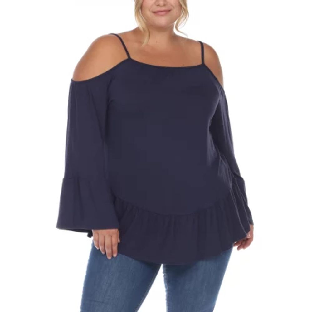 White Mark Womens Square Neck Long Sleeve Tunic Top