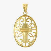 10K Two-Tone Gold Round Cross Charm Pendant