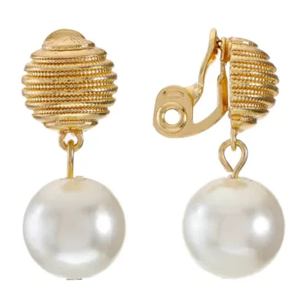 Monet Jewelry Simulated Pearl Womens Simulated Pearl Clip On Earrings