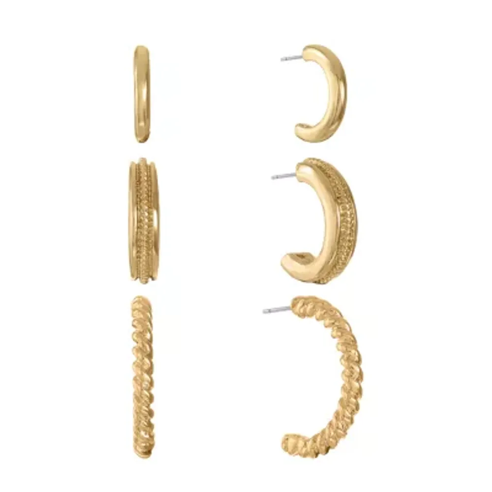 Monet Jewelry Gold Tone Womens Hypoallergenic 3 Pair Earring Set