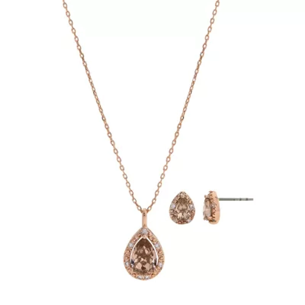 Sparkle Allure Womens Pink Crystal 18K Rose Gold Over Brass Pear 2-pc. Jewelry Set