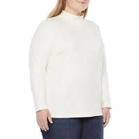 St. John's Bay Womens Plus Mock Neck Long Sleeve T-Shirt