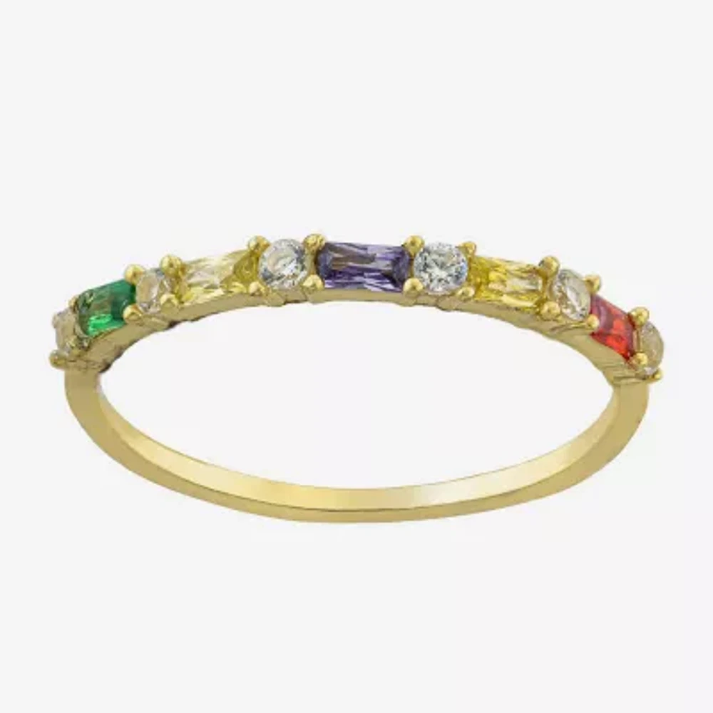 Silver Treasures Womens Multi Color Cubic Zirconia 14K Gold Over Silver Delicate Band