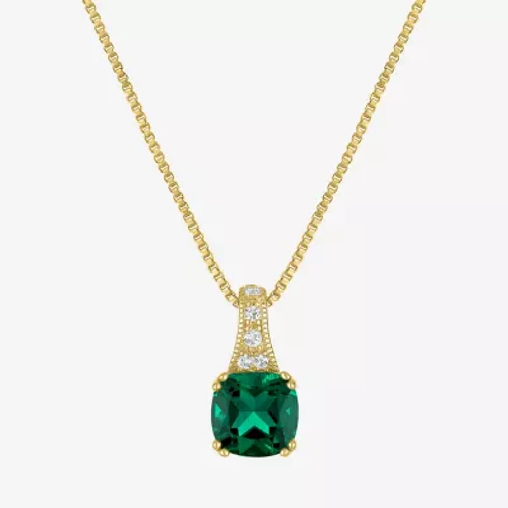 Gemstone 14K Gold Over Silver Cushion Pendant Necklace