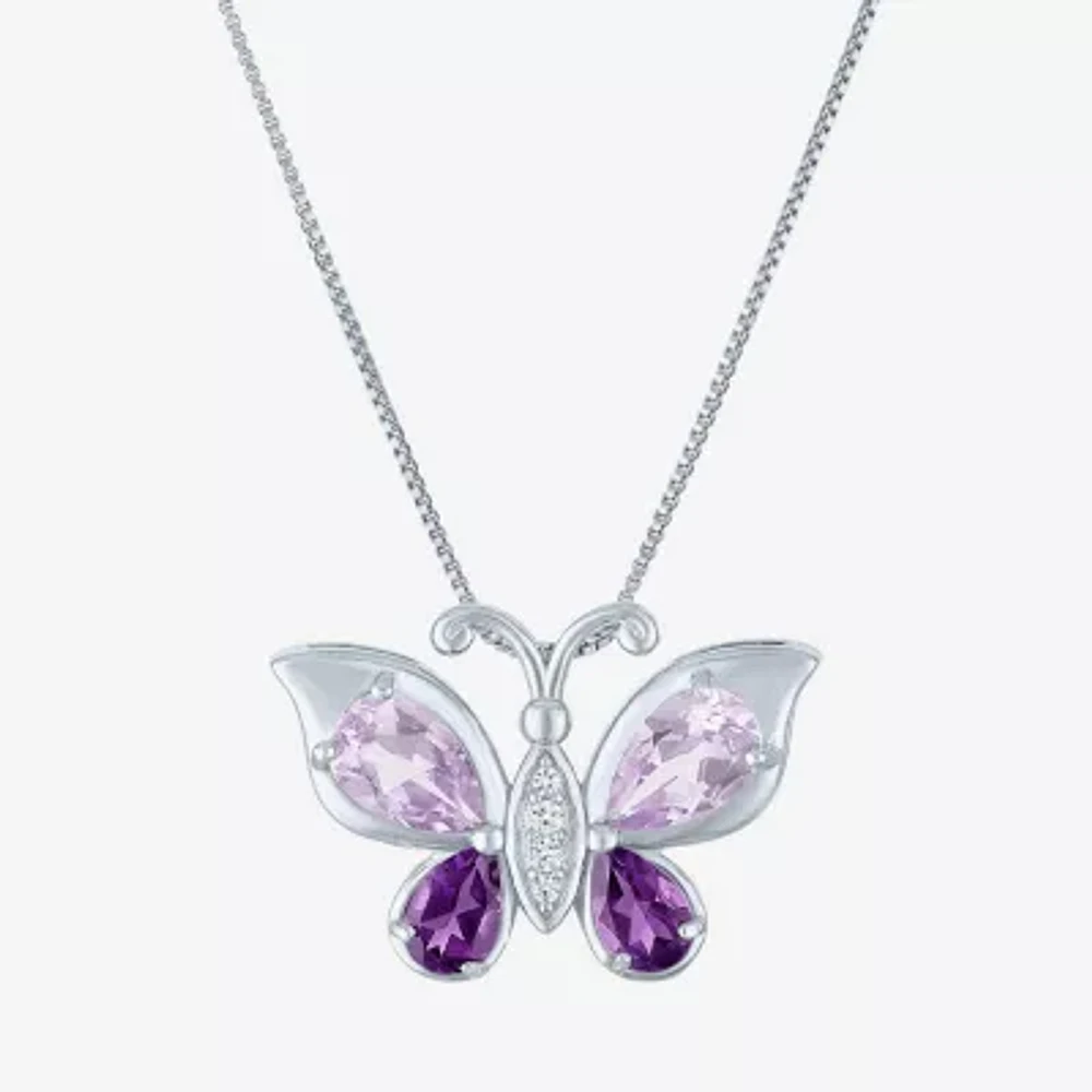 Womens Genuine Purple Amethyst Sterling Silver Butterfly 18 Inch Pendant Necklace