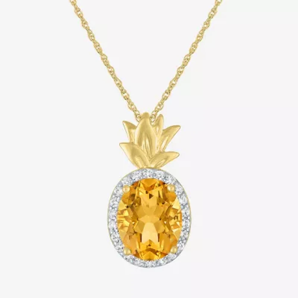 Pineapple Womens Lab Created Yellow Citrine 14K Gold Over Silver 16 Inch Pendant Necklace