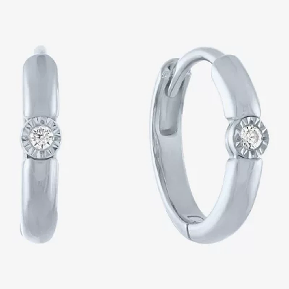 (G-H / I1-I2) Womens Diamond Accent Lab Grown White 10K Gold 11mm Hoop Earrings