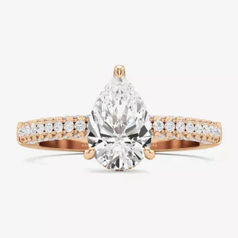 (F / Si2) Womens 2 CT. T.W. Lab Grown White Diamond 10K Gold Pear Side Stone Engagement Ring