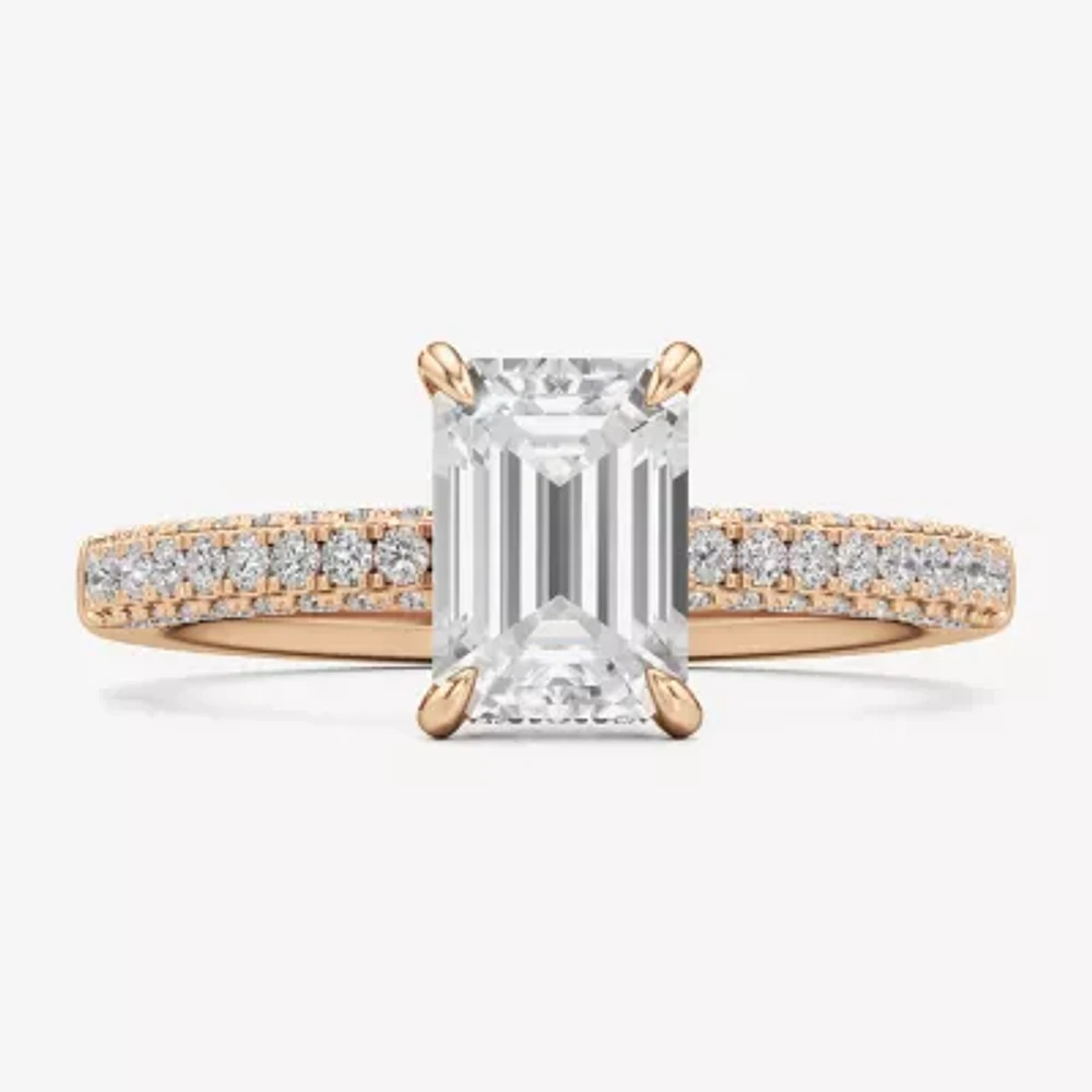(F / Si2) Womens 2 CT. T.W. Lab Grown White Diamond 10K Gold Side Stone Engagement Ring