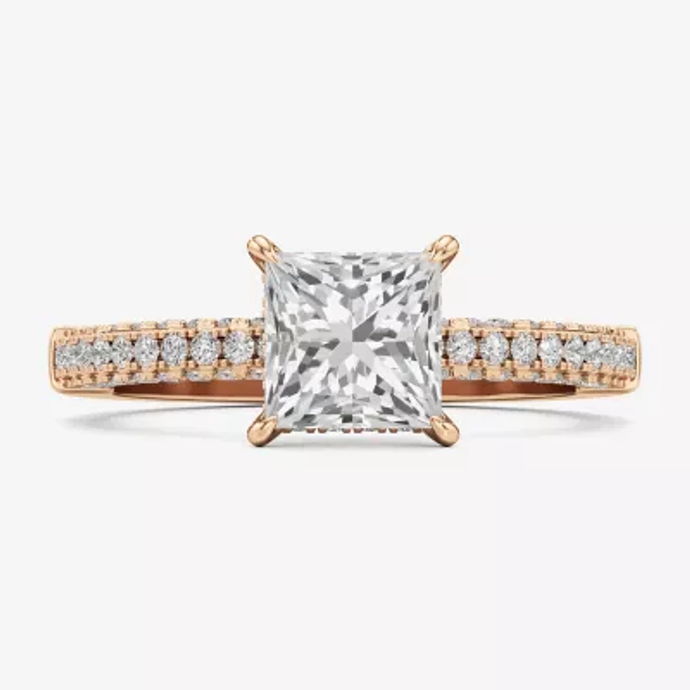 (F / Si2) Womens 2 CT. T.W. Lab Grown White Diamond 10K Gold Side Stone Engagement Ring