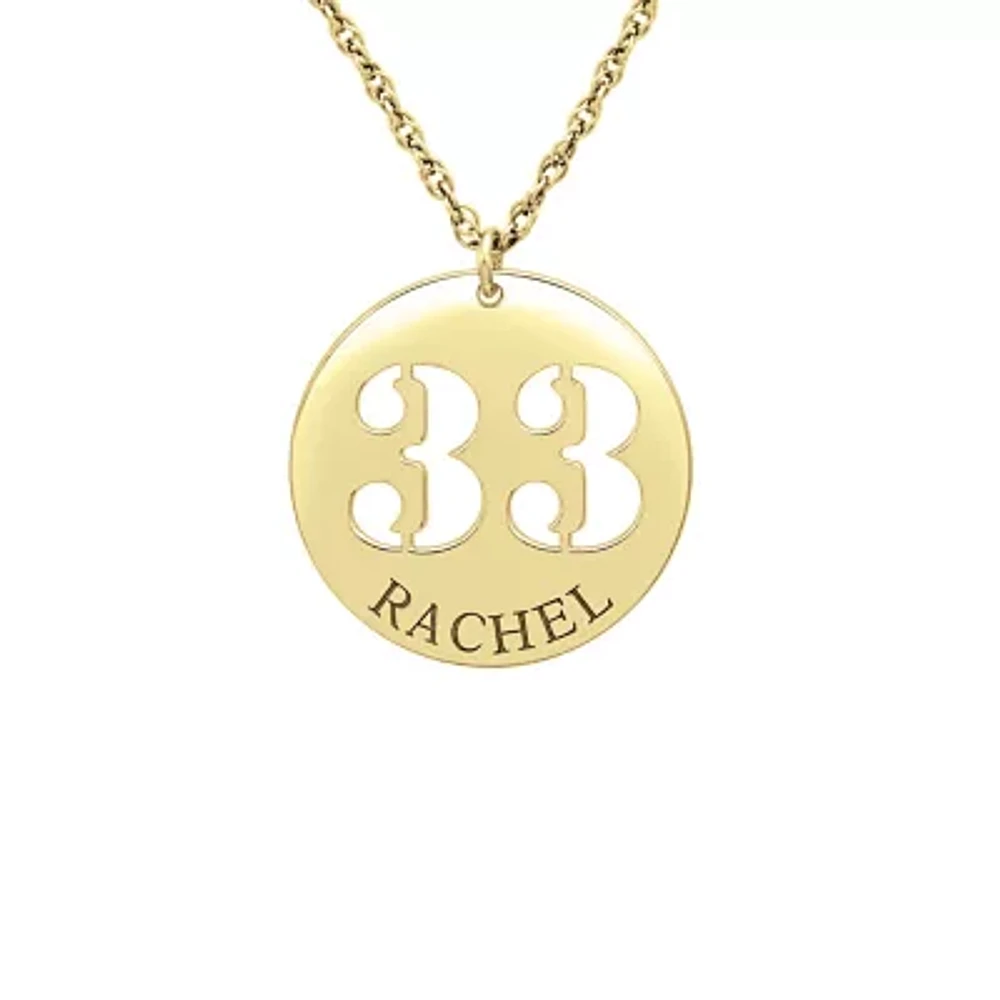 Personalized Womens 14K Gold Name and Number Round Pendant Necklace