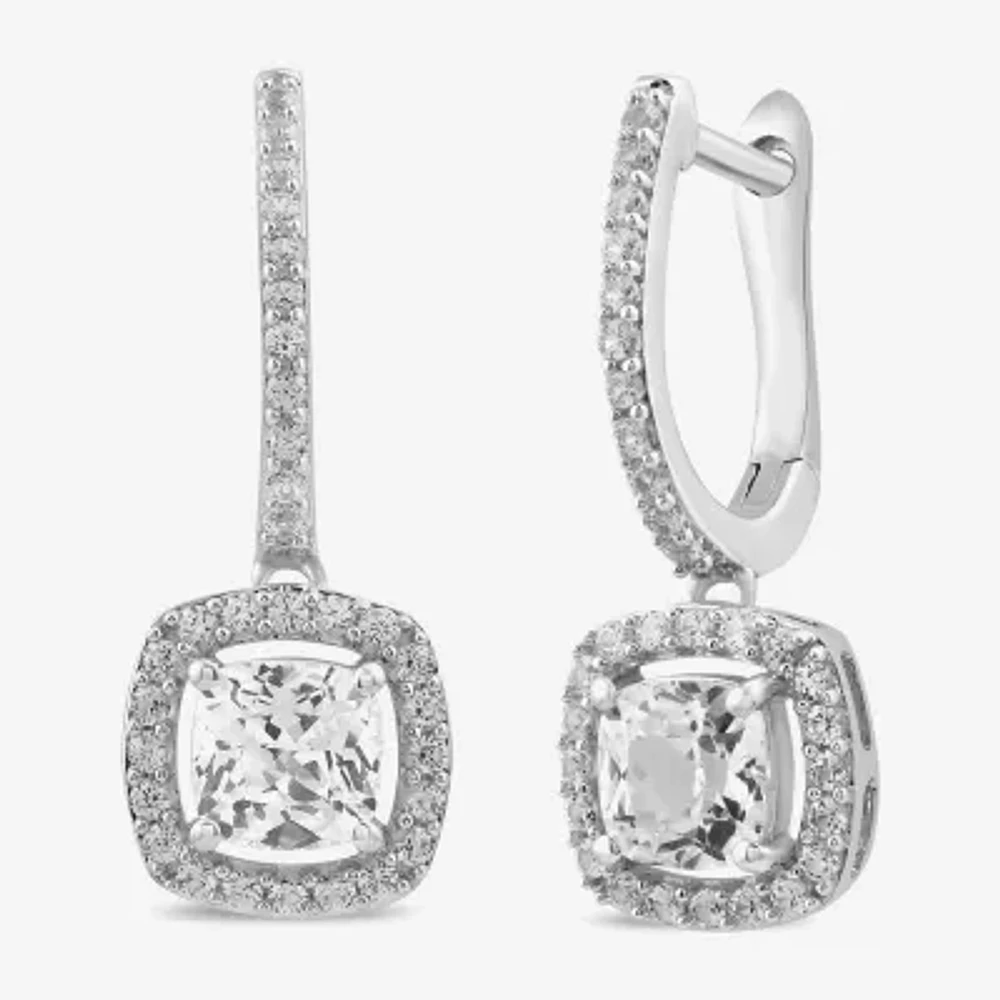 Womens Lab Created White Sapphire Sterling Silver 23.2mm Hoop Earrings