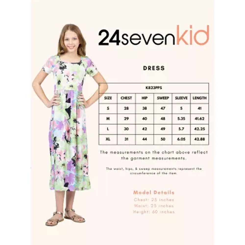 24sevenkid Big Kid Girls Short Sleeve Floral Maxi Dress