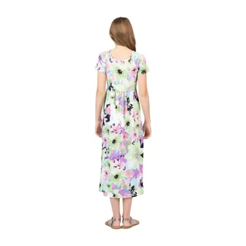 24sevenkid Big Kid Girls Short Sleeve Floral Maxi Dress
