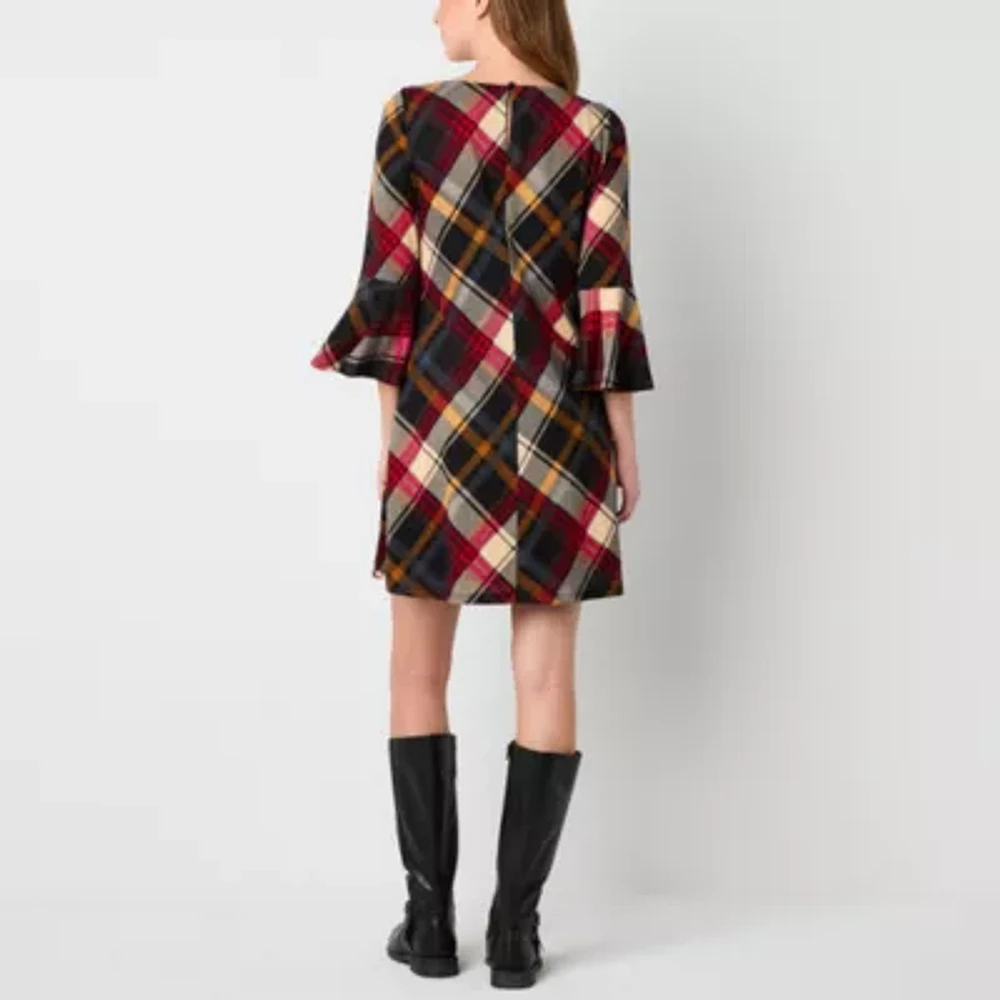 Jessica Howard Womens 3/4 Sleeve Plaid Petite Shift Dress