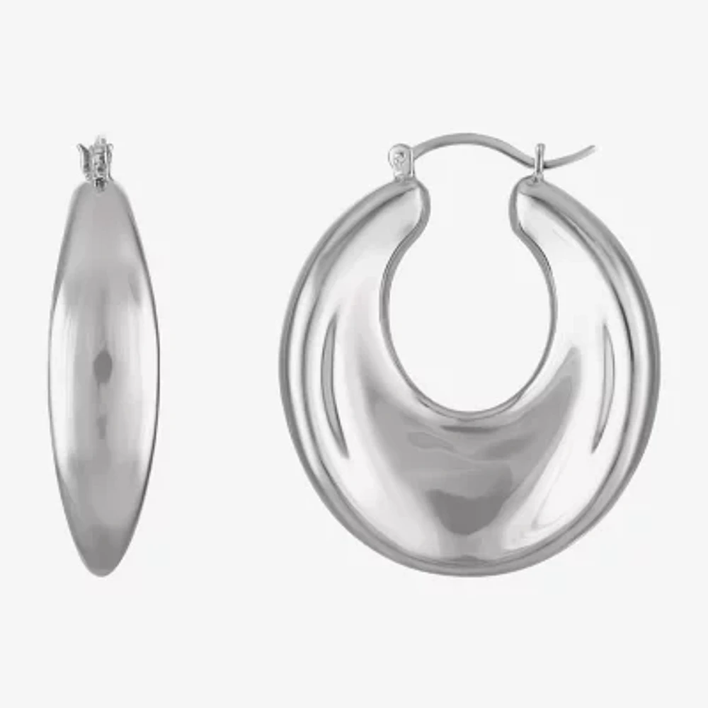 Womens Sterling Silver 36.5mm Hoop Earrings