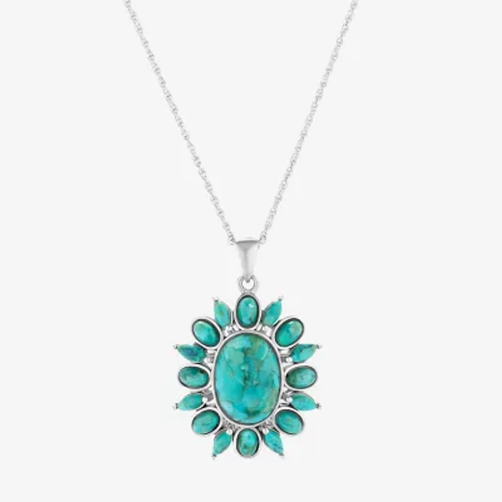 Womens Blue Turquoise Sterling Silver Oval 18 Inch Pendant Necklace