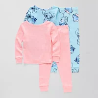 Disney Collection Toddler Girls Lilo & Stitch Crew Neck Long Sleeve 4-pc. Pajama Sets