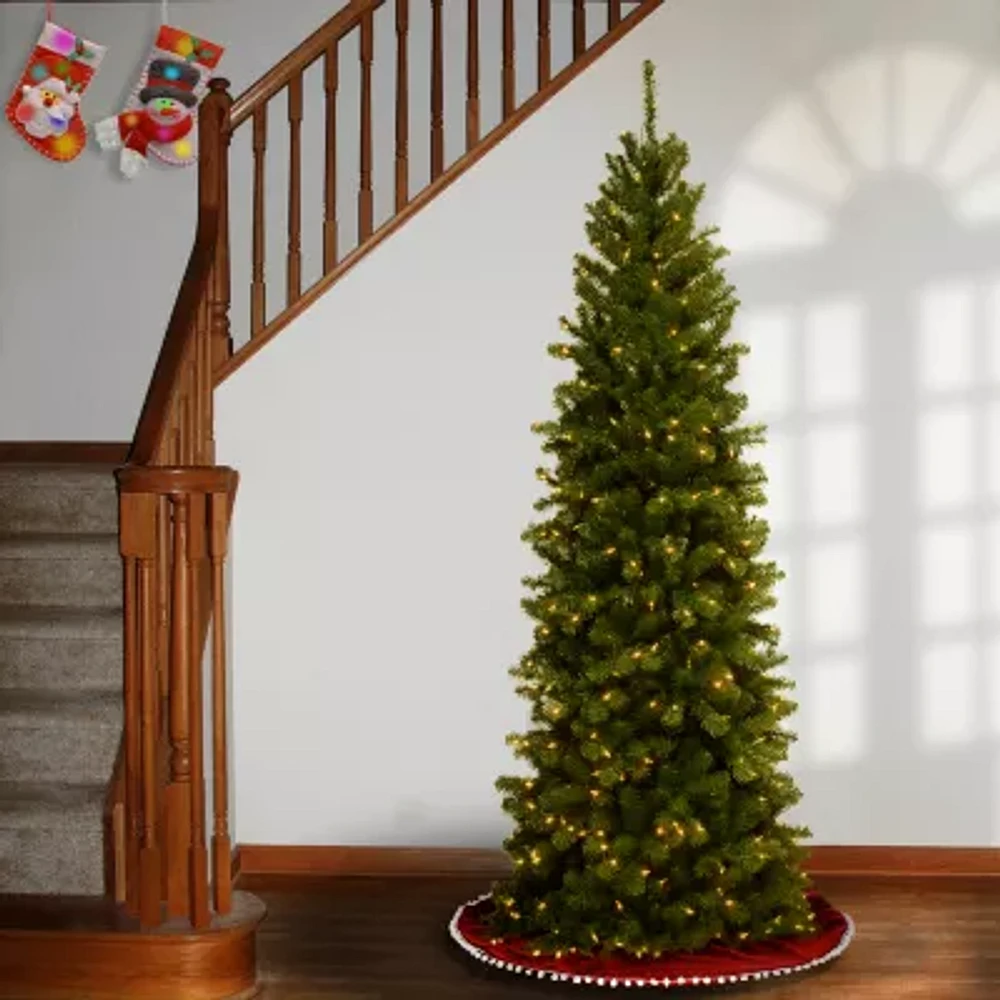 National Tree Co. North Valley Spruce Pencil Slim Hinged 7 1/2 Foot Pre-Lit Spruce Christmas Tree