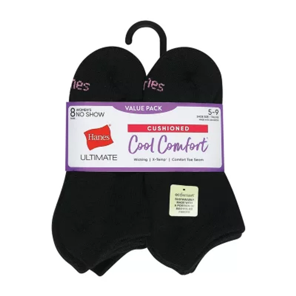 Hanes Cool Comfort Cushion Womens Multi-Pack 8 Pair No Show Socks