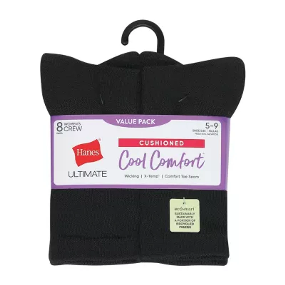 Hanes Cool Comfort Cushion Womens 8 Pair Crew Socks