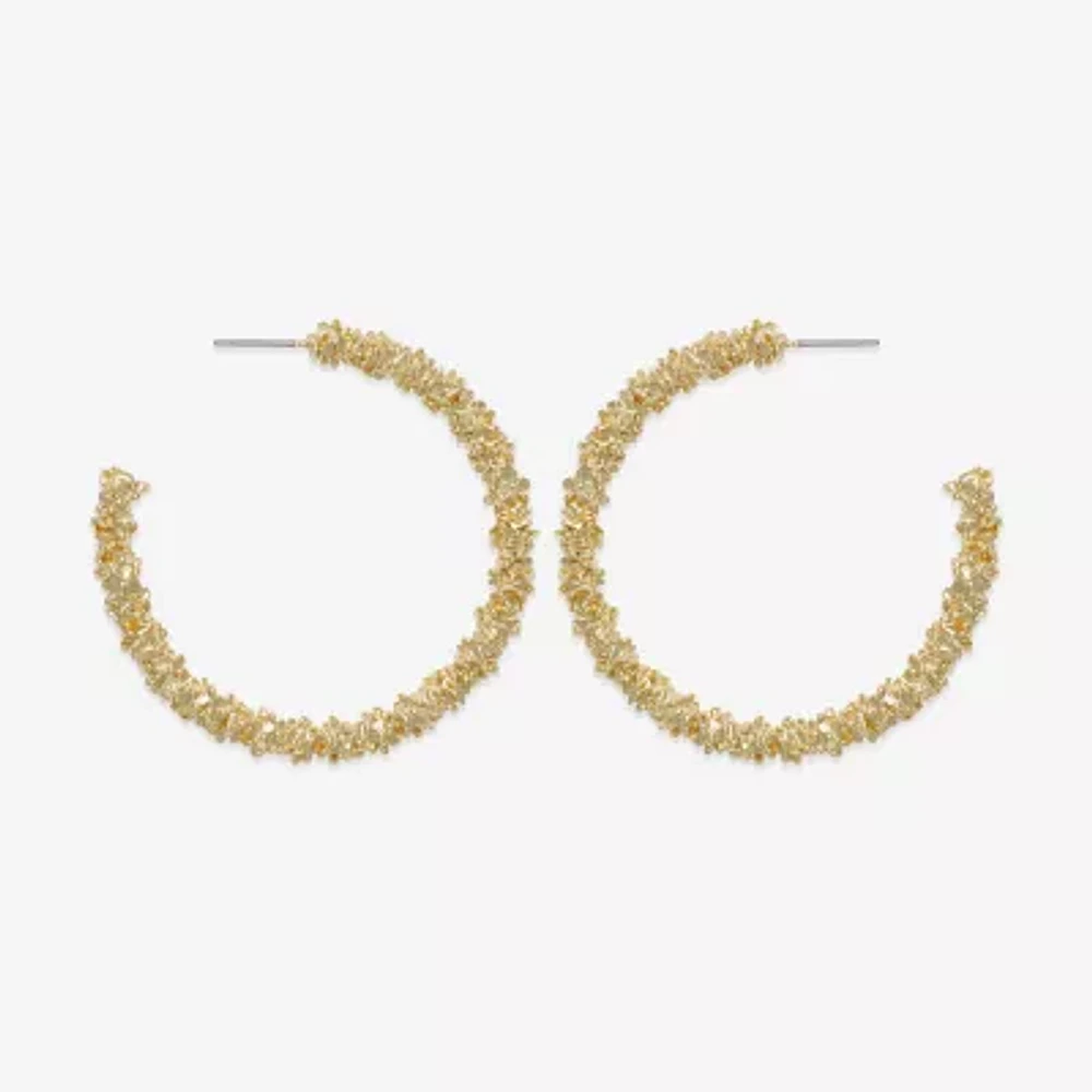 Bold Elements Textured Open Womens 49.8mm Hoop Earrings