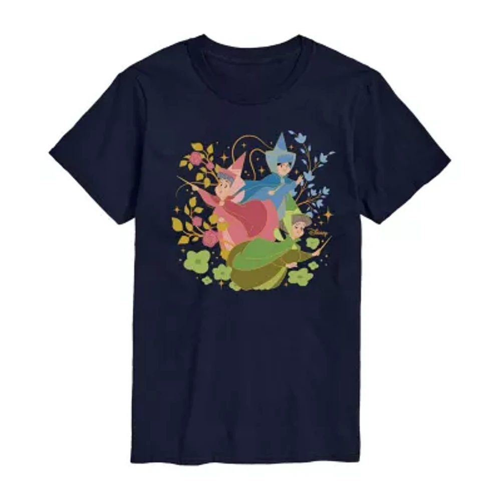 Sleeping Beauty Flora; Fauna And Merryweather Tee Womens Crew Neck Short Sleeve Regular Fit Juniors Graphic T-Shirt