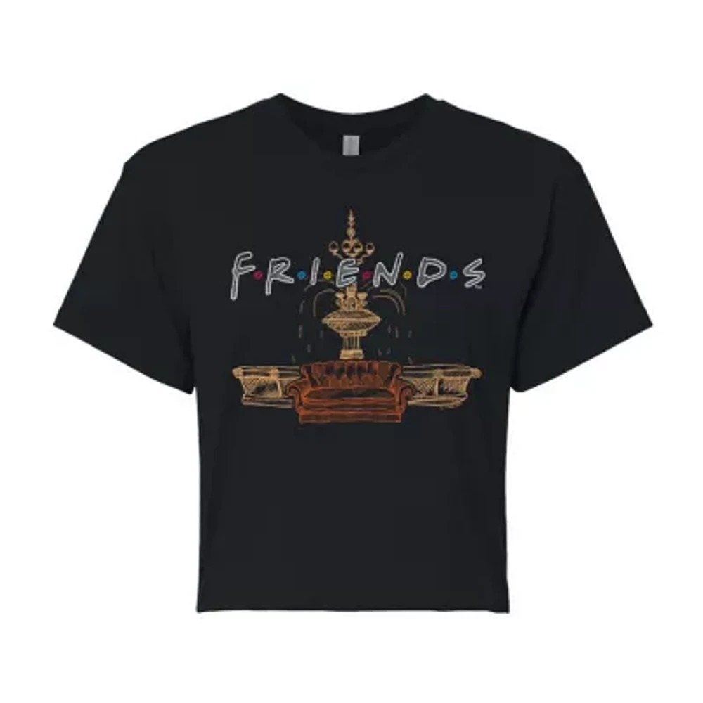 Friends Fountain Cropped Tee Womens Crew Neck Short Sleeve Regular Fit Juniors Graphic T-Shirt