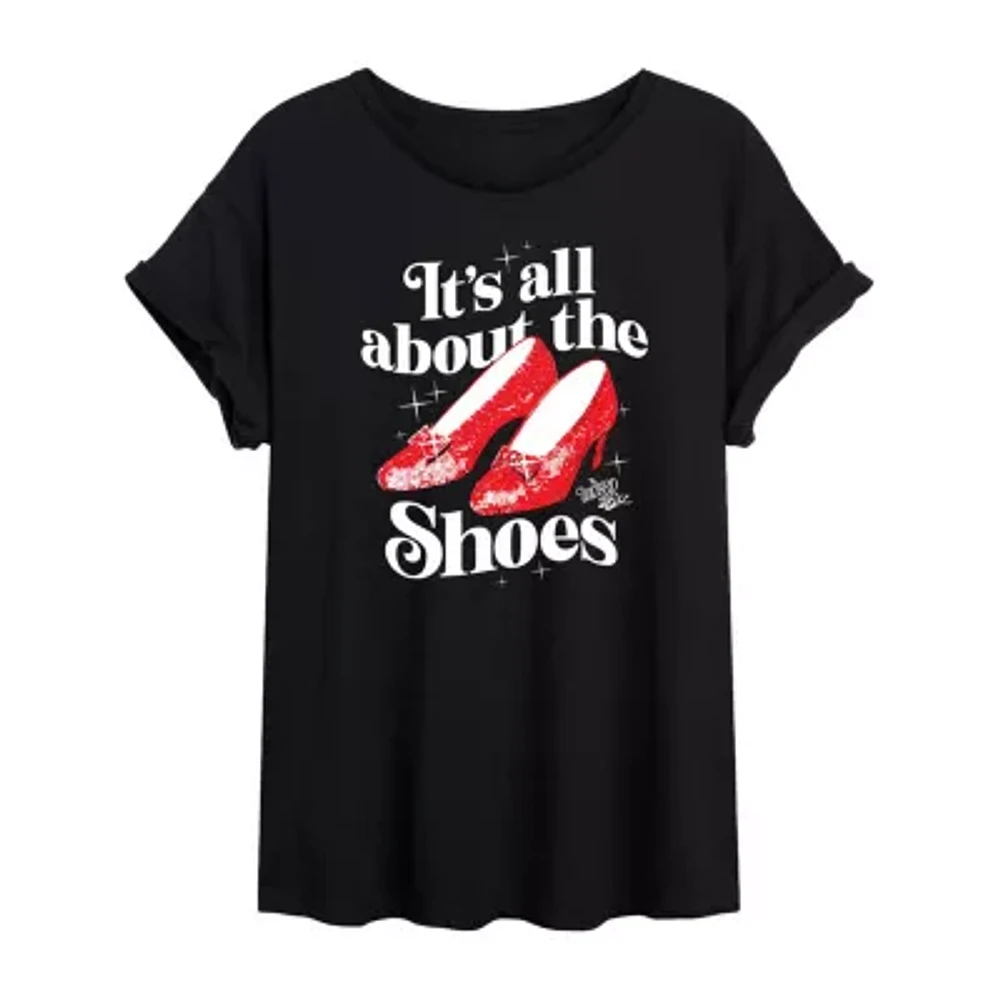 It'S All About The Shoes Tee Womens Crew Neck Short Sleeve Oversized Wizard of Oz Juniors Graphic T-Shirt