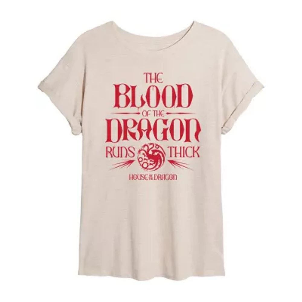 Game Of Thrones House Dragon Blood Tee Womens Crew Neck Short Sleeve Oversized Juniors Graphic T-Shirt