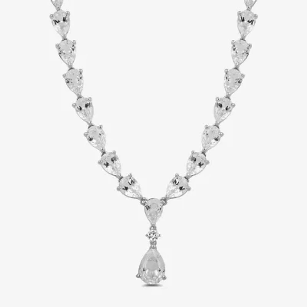 Womens Lab Created White Sapphire Sterling Silver 16 Inch Pendant Necklace