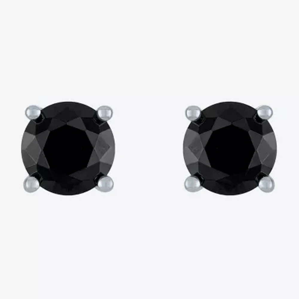 2 CT. T.W. Natural Black Diamond 10K White Gold 6.5mm Round Stud Earrings
