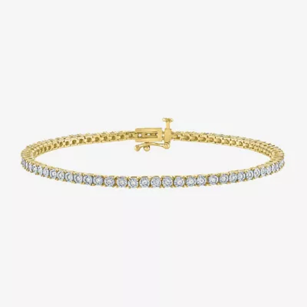 (G-H / I1-I2) Womens 1/2 CT. T.W. Lab Grown White Diamond 14K Gold Over Silver Sterling 7.25 Inch Tennis Bracelet