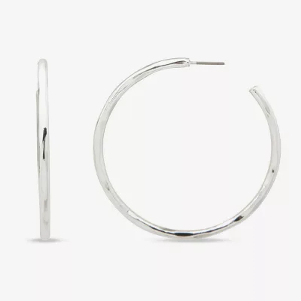 Worthington Silver Tone Hammered C Womens 50.8mm Hoop Earrings