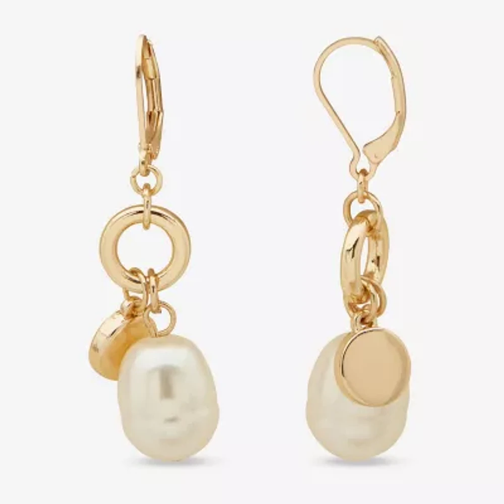 Worthington Charm Womens White Simulated Pearl Drop Earrings