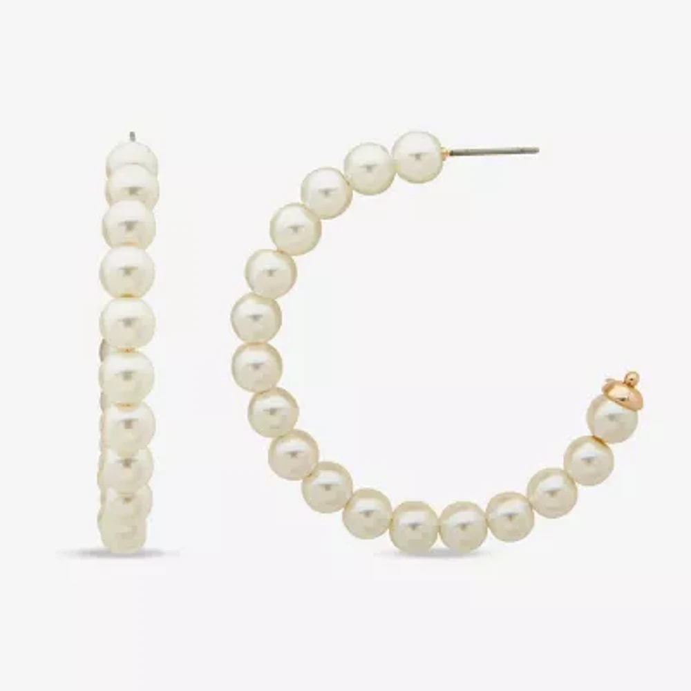 Worthington C Womens White Simulated Pearl 38.1mm Hoop Earrings