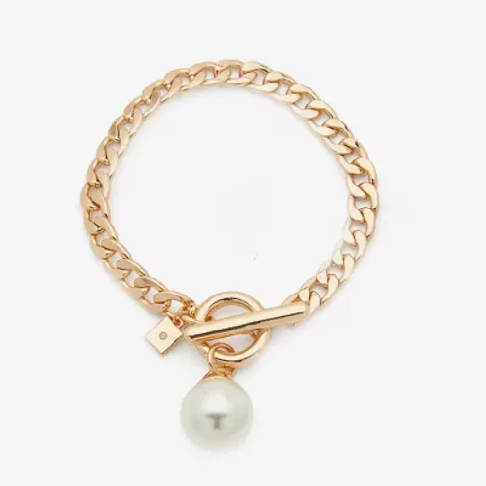 Worthington Toggle Charm Womens 8 Inch Curb Chain Bracelet