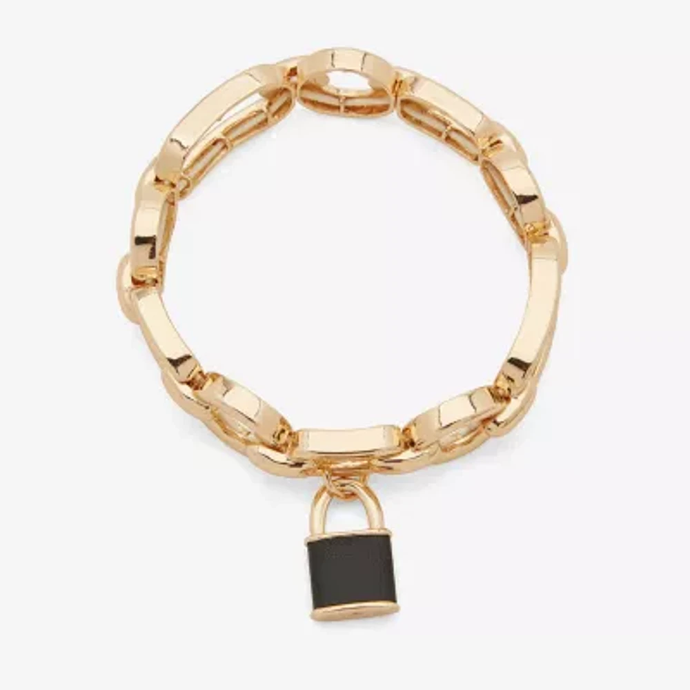 Worthington Gold Tone & Black Padlock Womens Stretch Bracelet