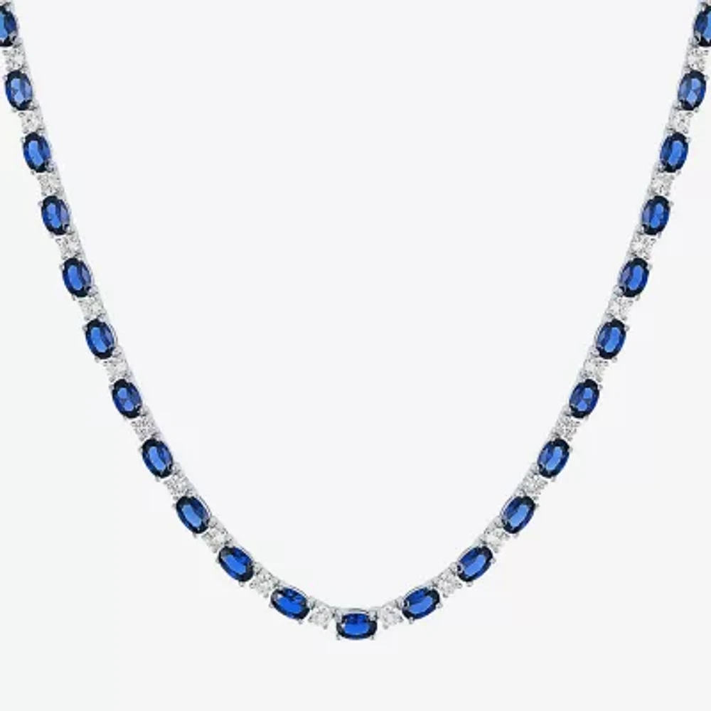 Womens Sapphire Sterling Silver Inch Tennis Necklace