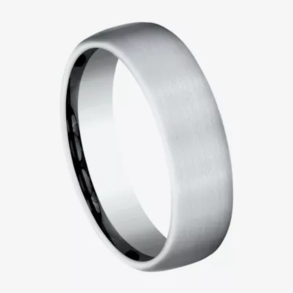 Mens 6.5MM 10K White Gold Wedding Band
