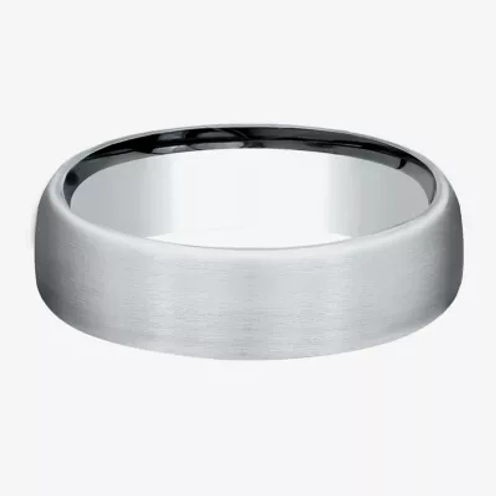 Mens 6.5MM 10K White Gold Wedding Band